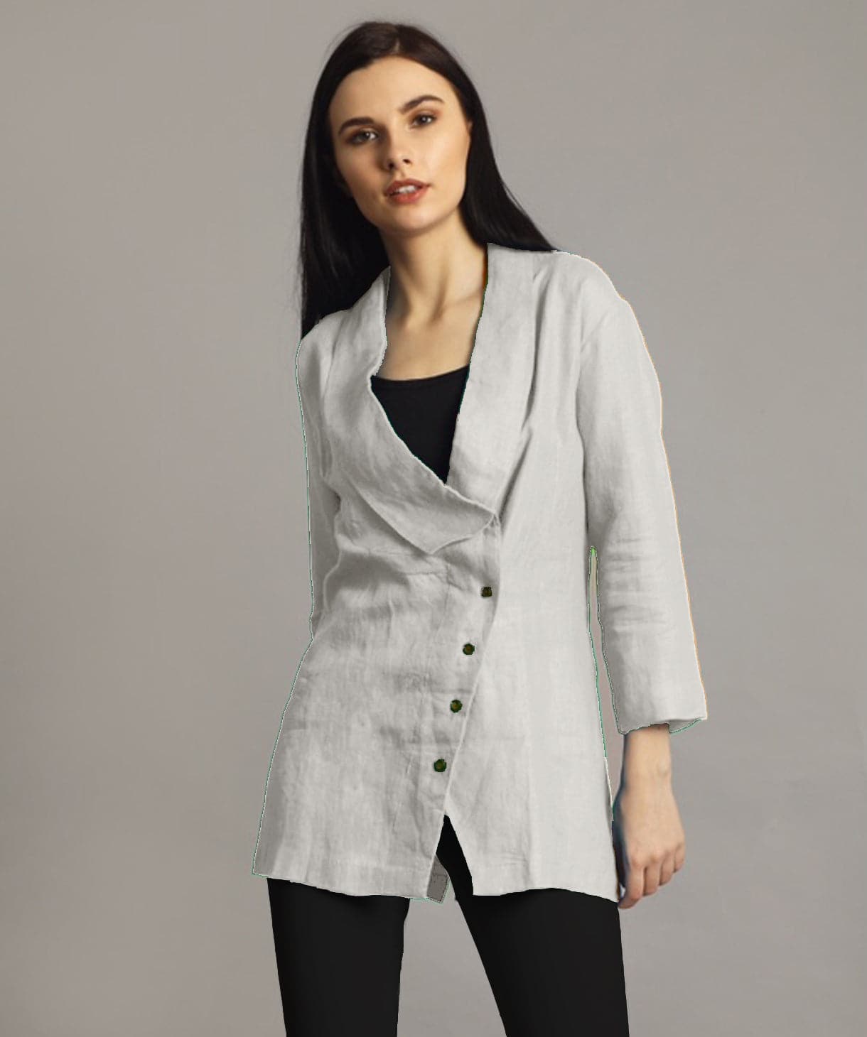 Plus White Linen Jacket Style Tunic - Uptownie