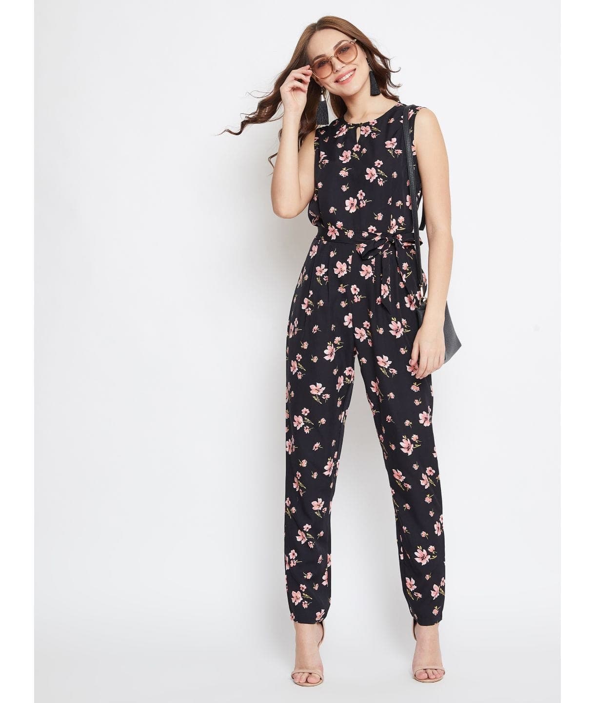 Floral Keyhole Jumpsuit with Belt - Uptownie