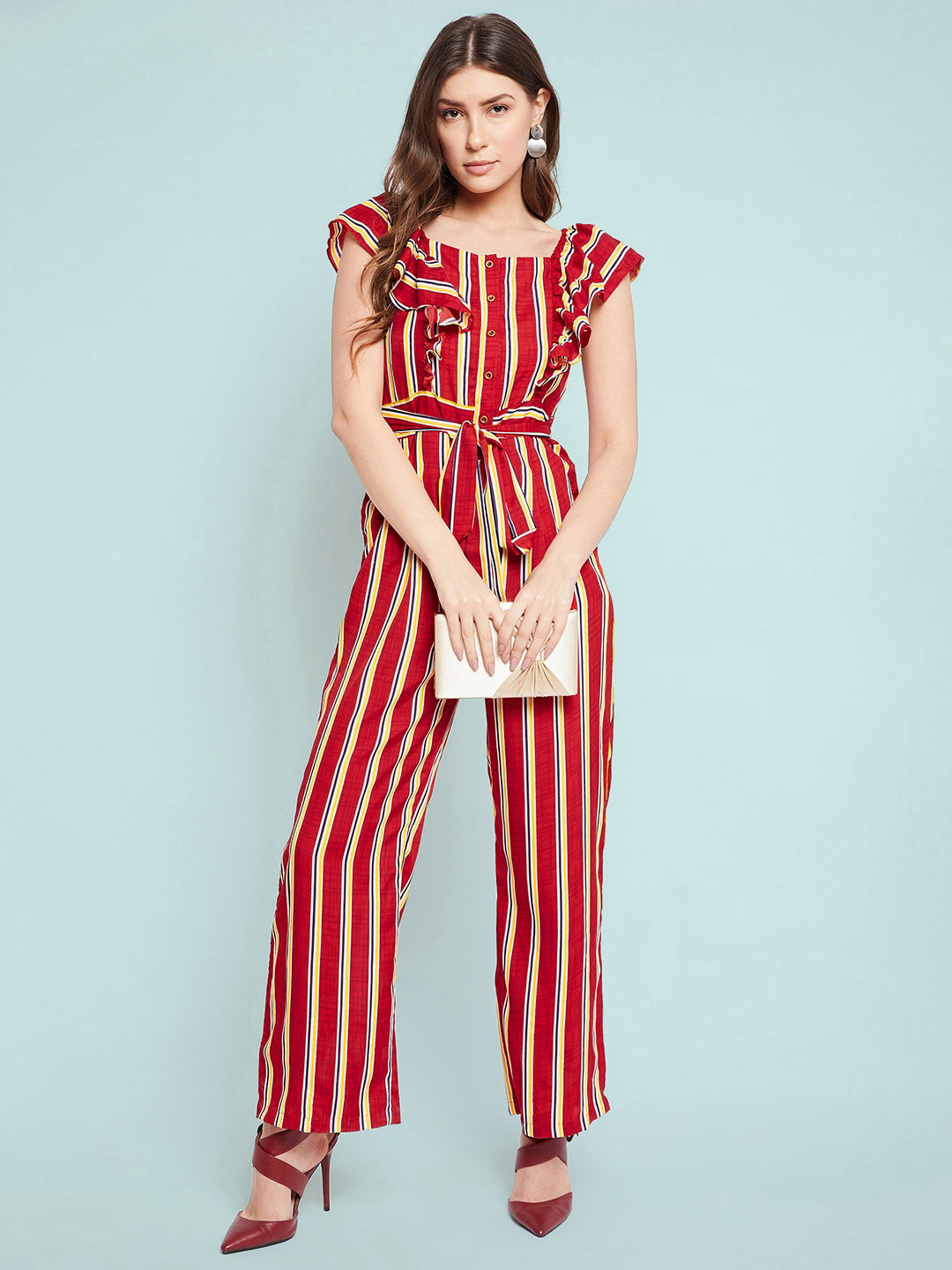 Short Ruffle Sleeved Jumpsuit - Uptownie