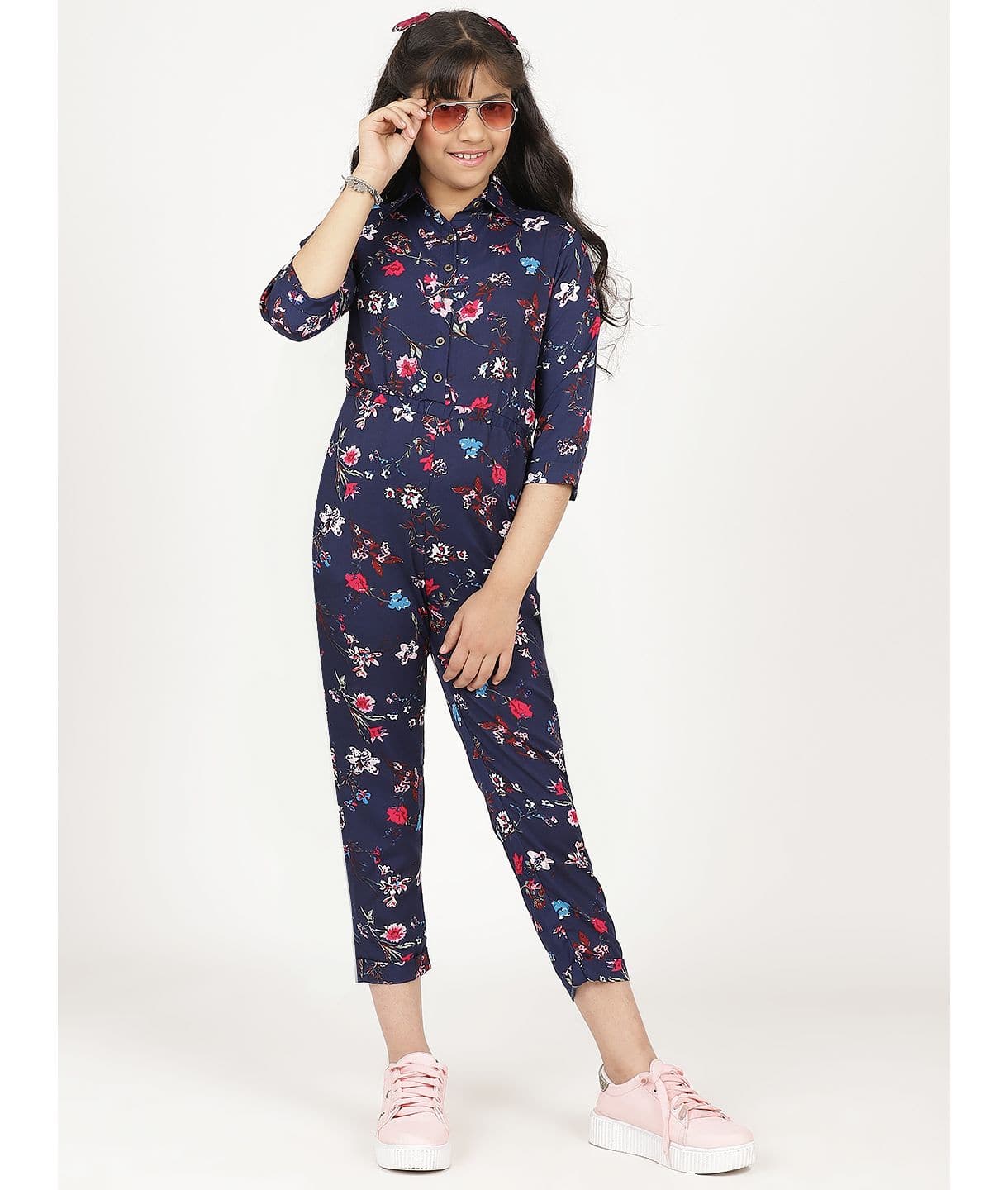 Floral Roll-up Jumpsuit for Girls - Uptownie