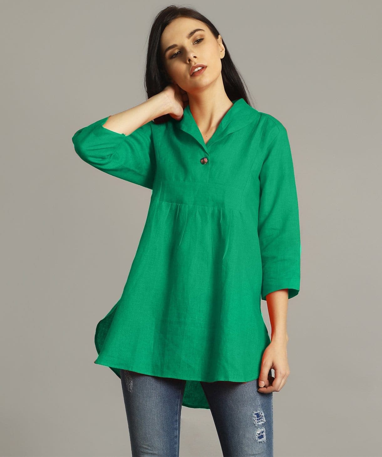 Green High-Low Linen Tunic - Uptownie