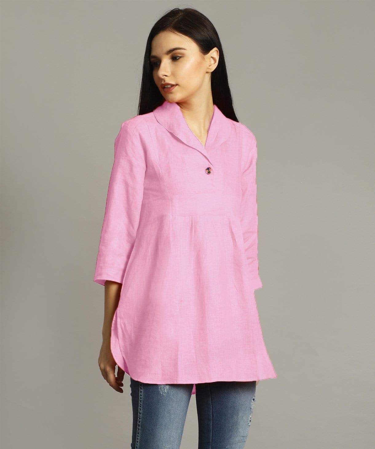 Baby Pink High-Low Linen Tunic - Uptownie