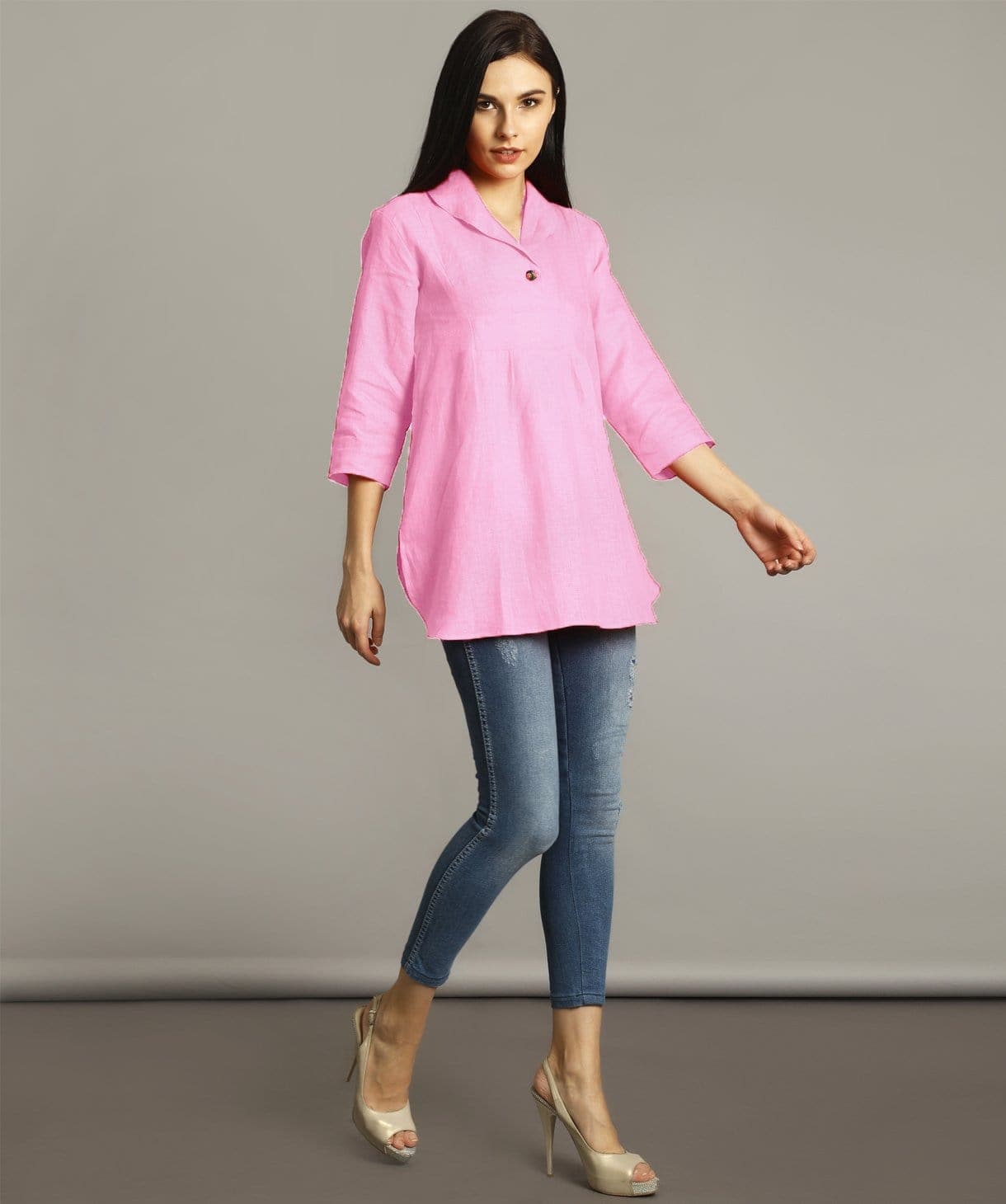 Baby Pink High-Low Linen Tunic - Uptownie
