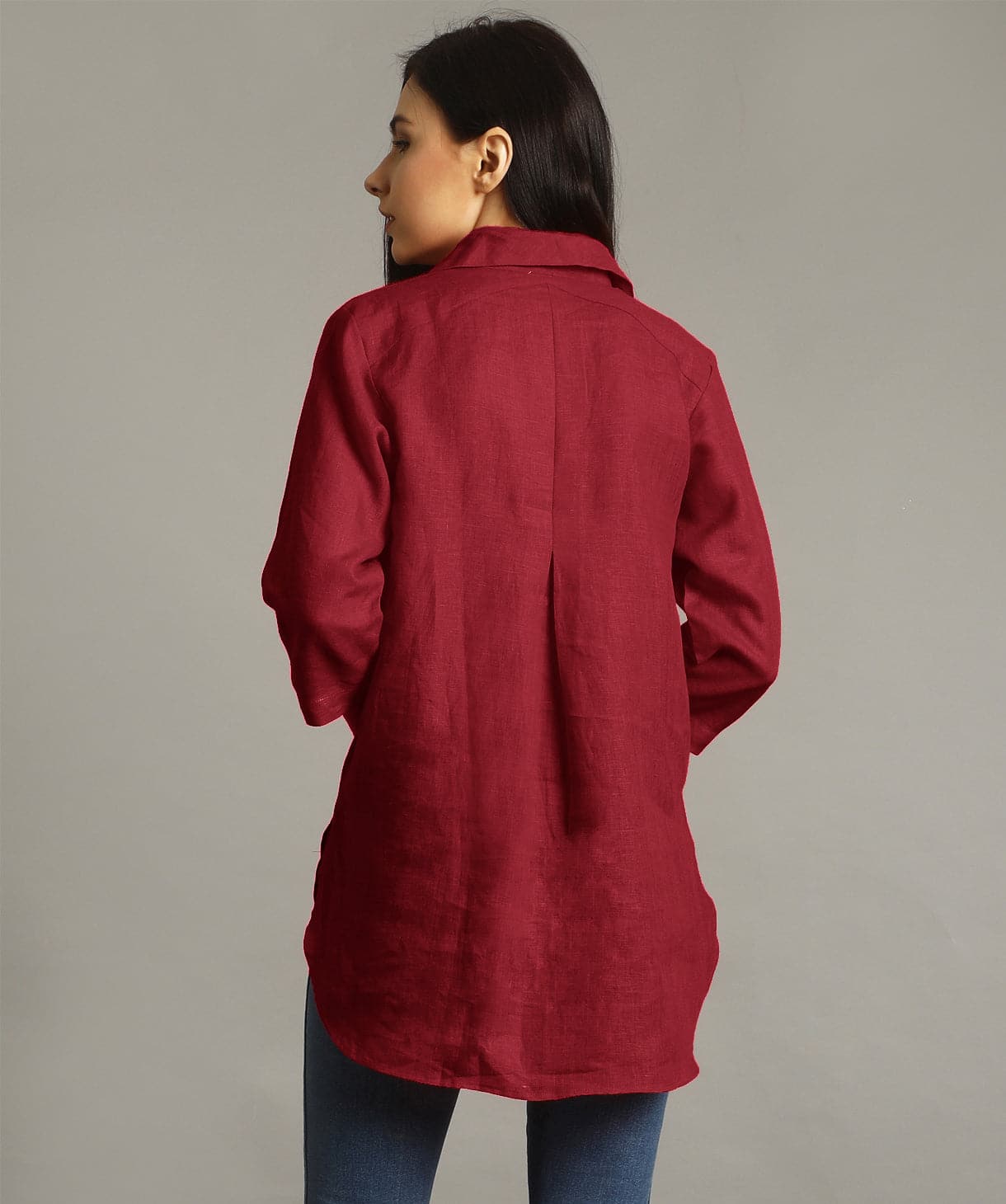 Plus Maroon High-Low Linen Tunic - Uptownie
