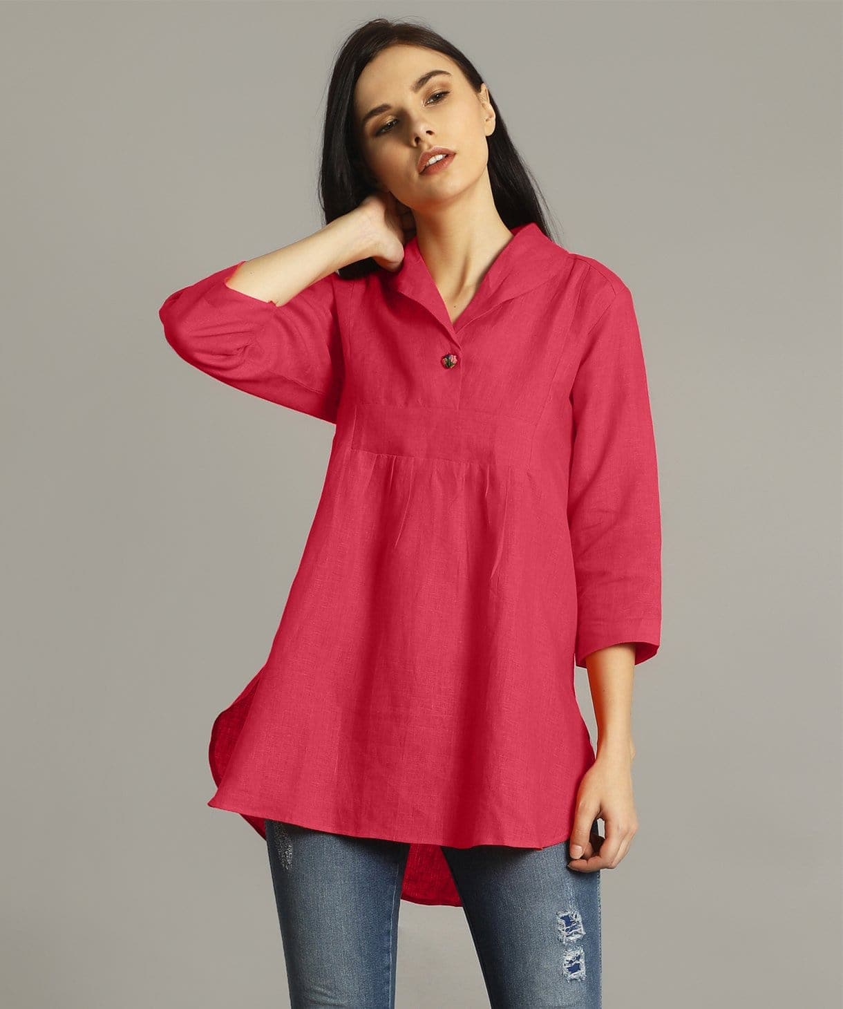Hot Pink High-Low Linen Tunic - Uptownie