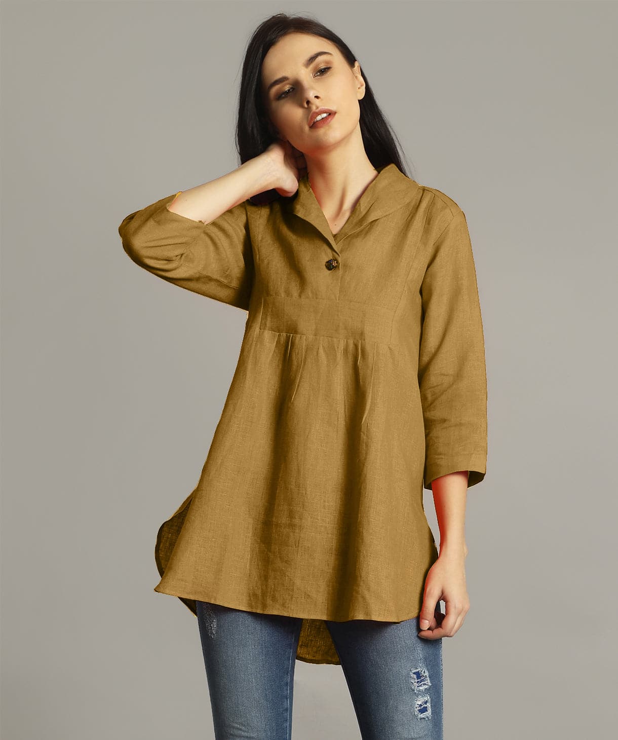 Yellow Ochre High-Low Linen Tunic - Uptownie