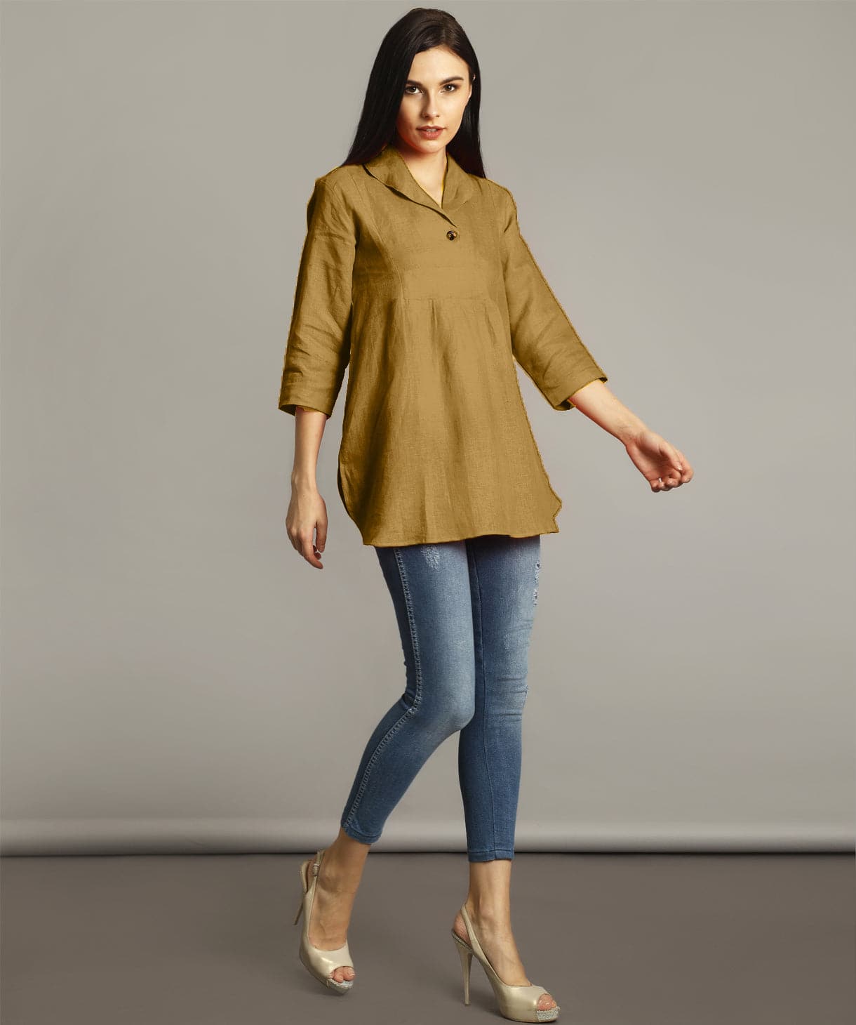 Yellow Ochre High-Low Linen Tunic - Uptownie
