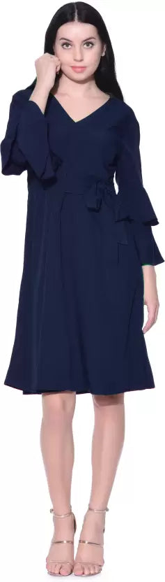 Wrap Bell Sleeves Skater Dress - Uptownie