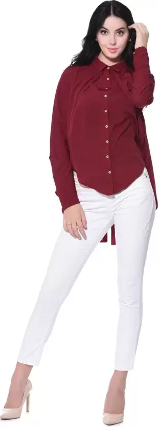 Ruffle Overlay Crepe Shirt - Uptownie