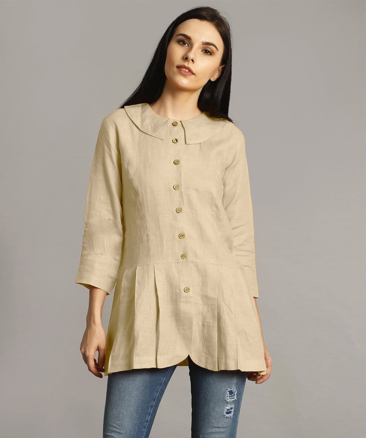 Off White Peter Pan Neck Linen Tunic - Uptownie
