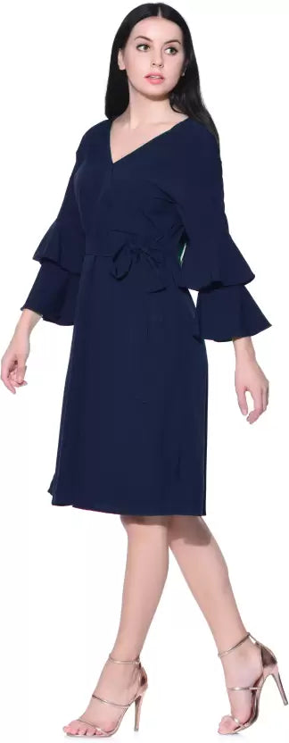 Wrap Bell Sleeves Skater Dress - Uptownie
