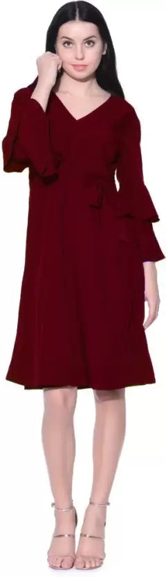 Wrap Bell Sleeves Skater Dress - Uptownie