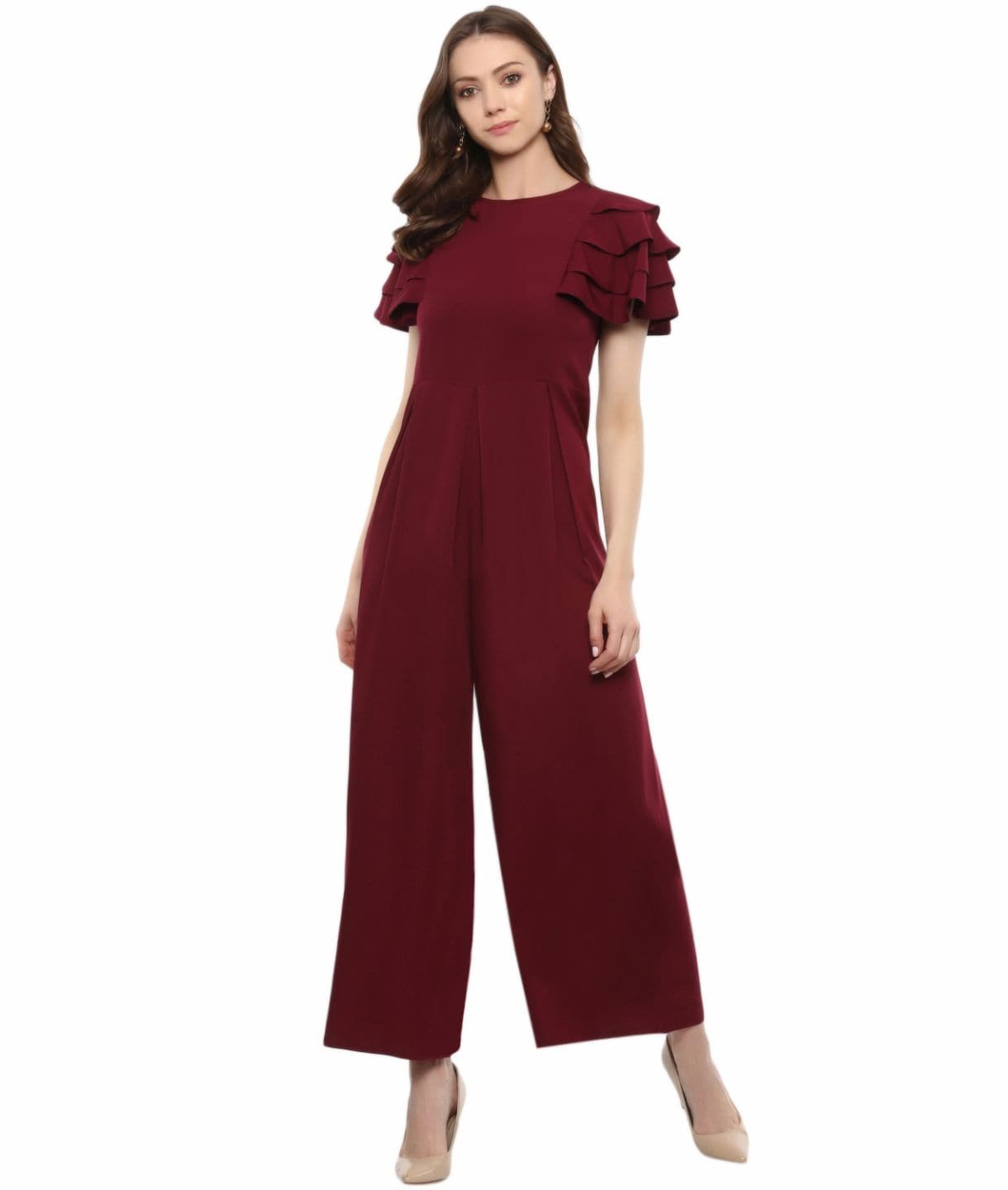 Plus Full Length Ruffled Sleeve Jumpsuit - Uptownie