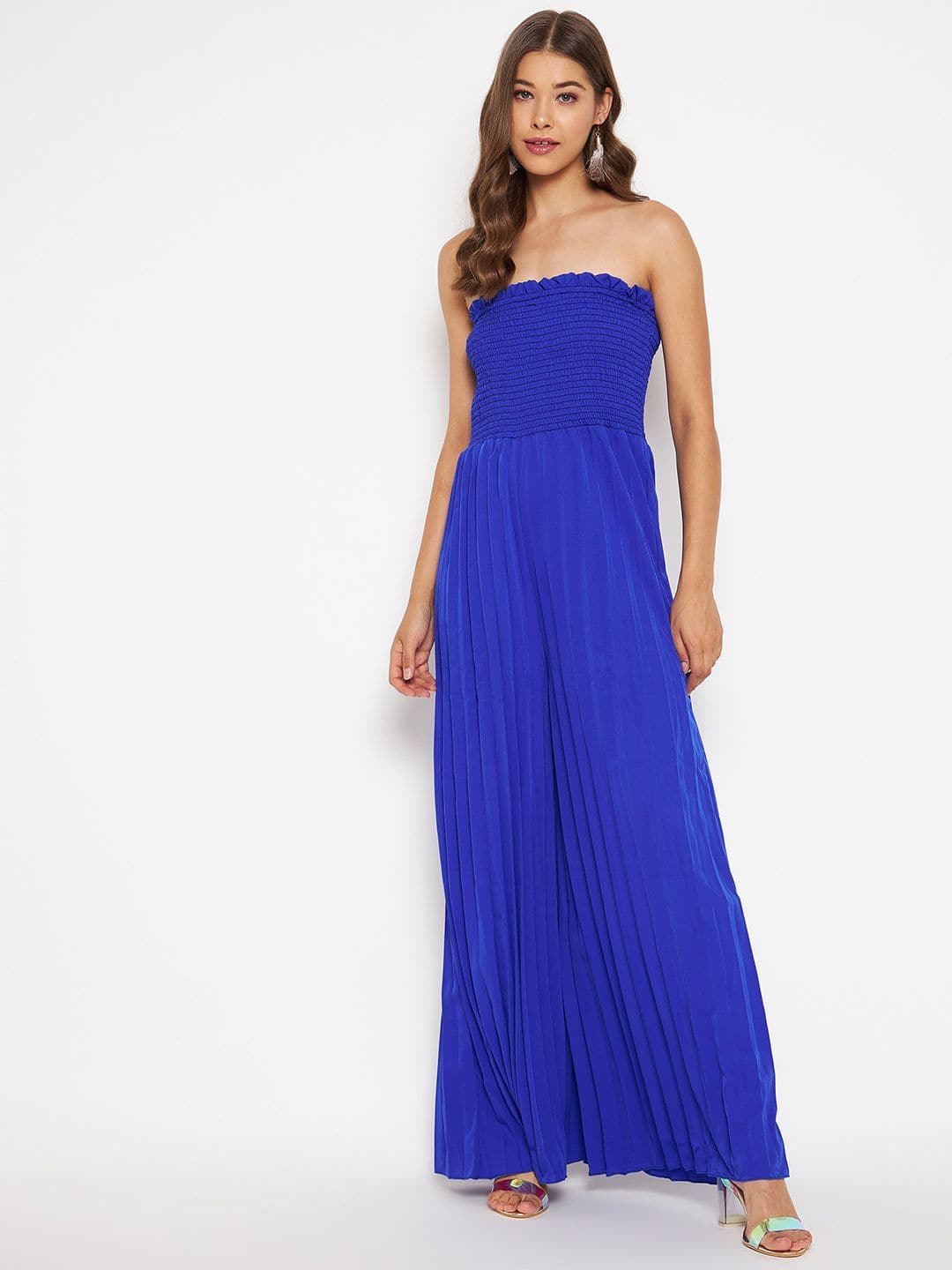 Smocked Strapless Maxi Jumpsuit - Uptownie