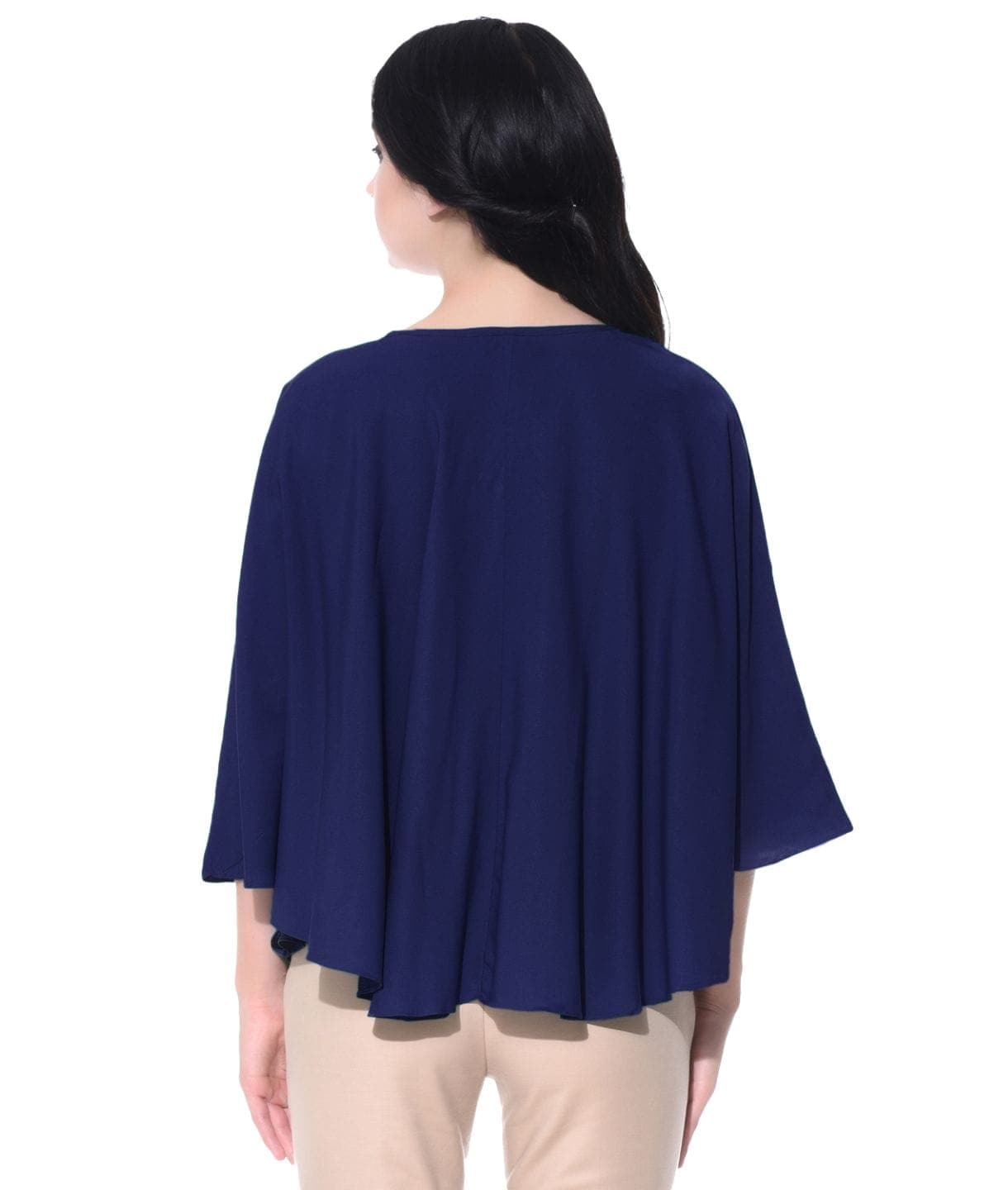 Navy Blue Buttoned Crepe Cape Top - Uptownie