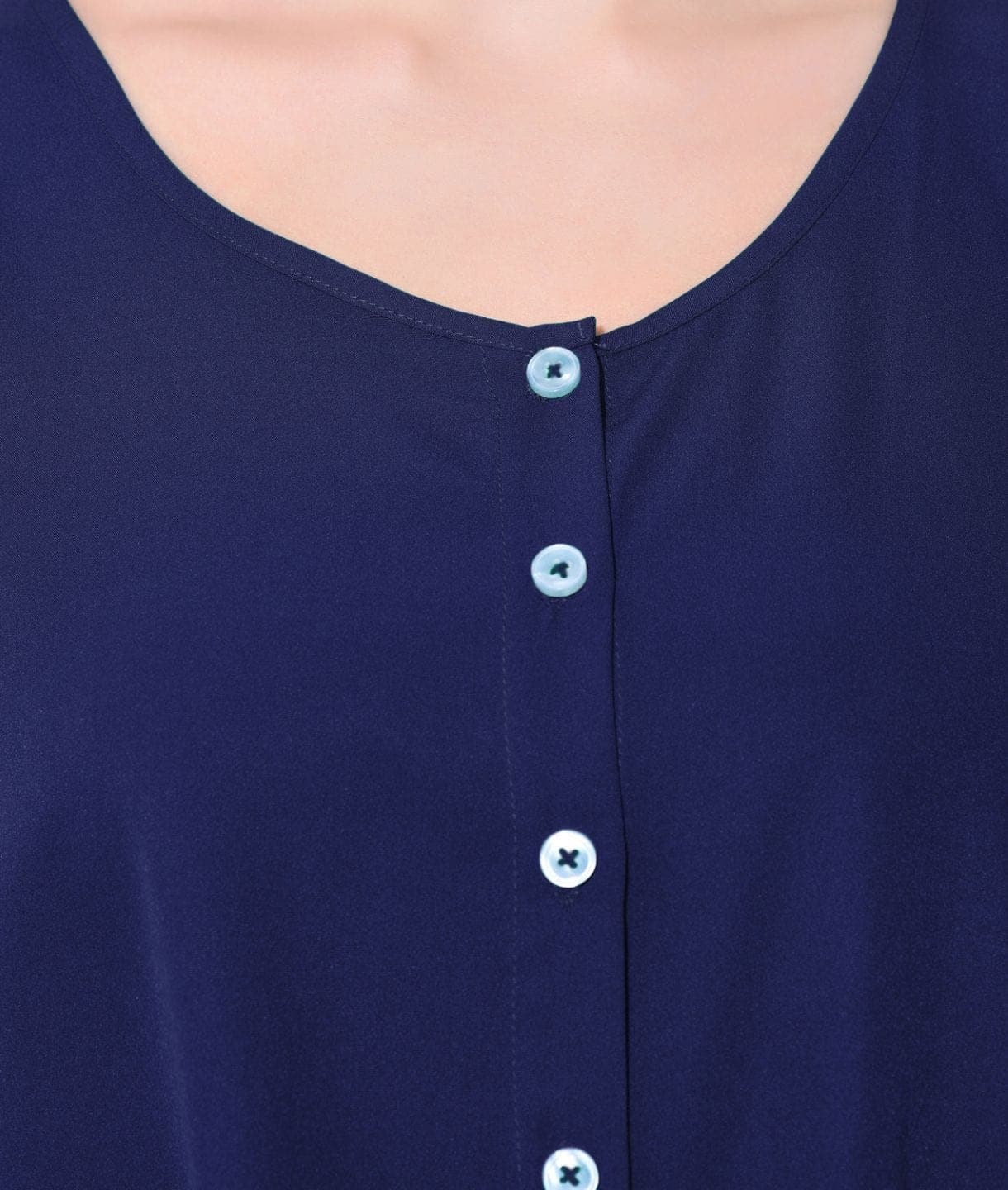 Navy Blue Buttoned Crepe Cape Top - Uptownie