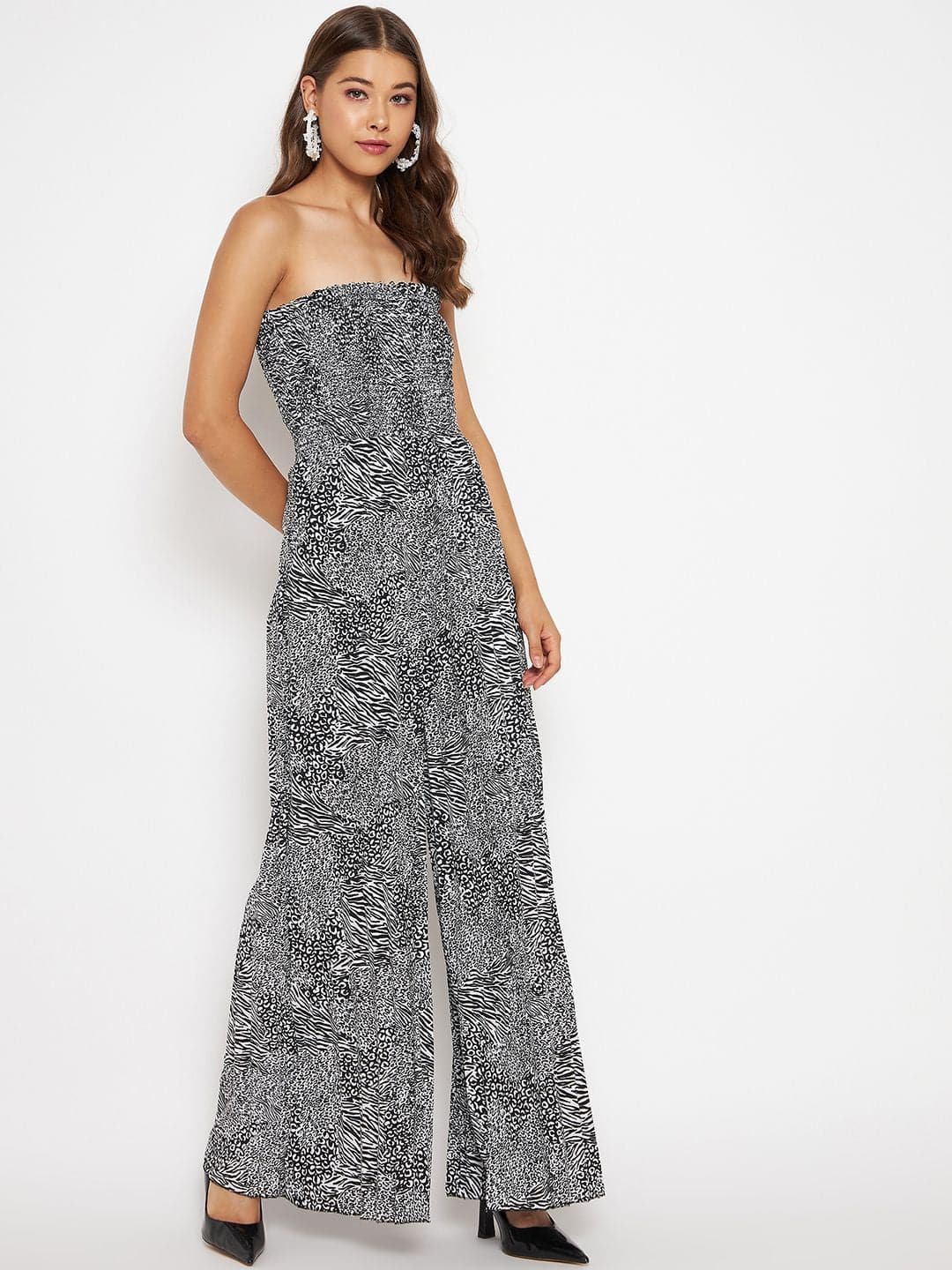 Smocked Strapless Maxi Jumpsuit - Uptownie