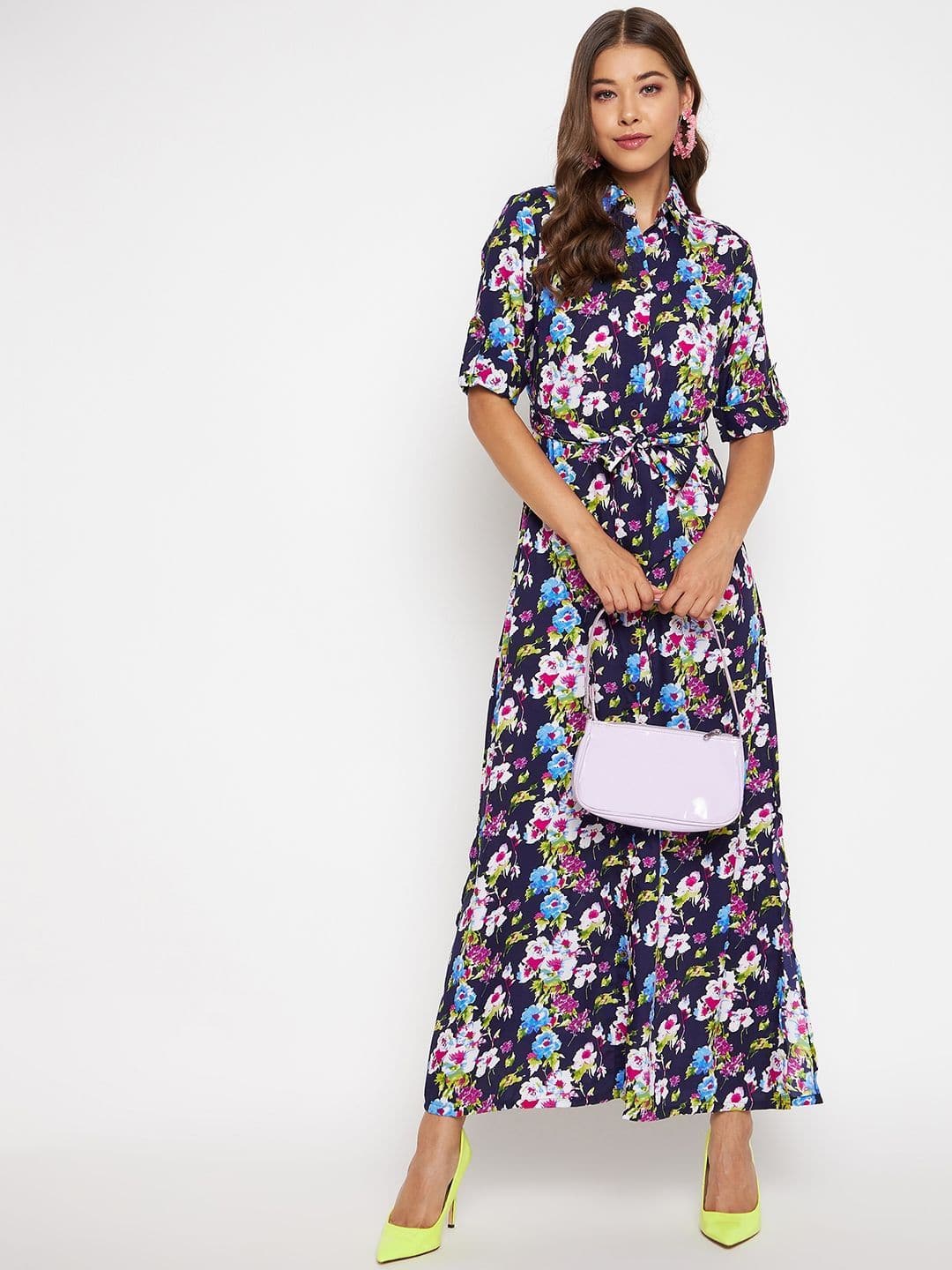 Collar Buttoned Down Shirt Maxi Dress - Uptownie