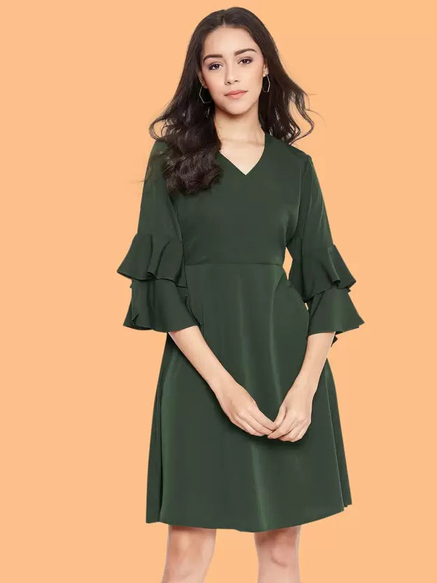 Wrap Bell Sleeves Skater Dress - Uptownie