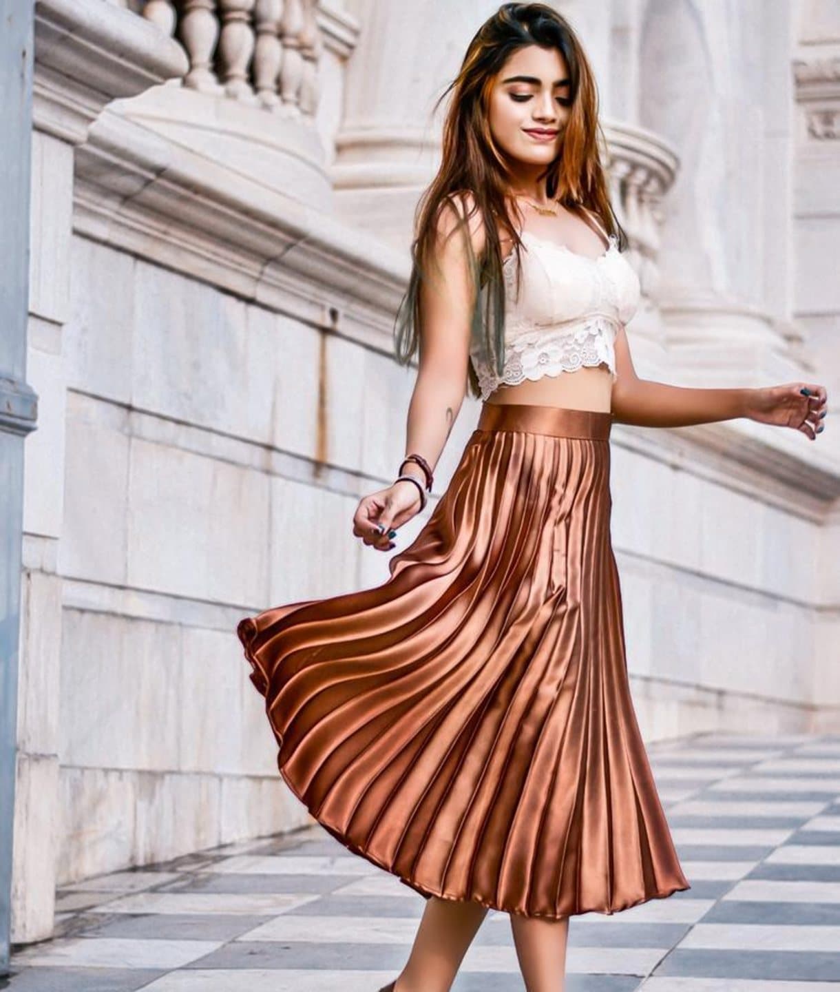 Gold Glitter Pleated Midi Skirt | New Look