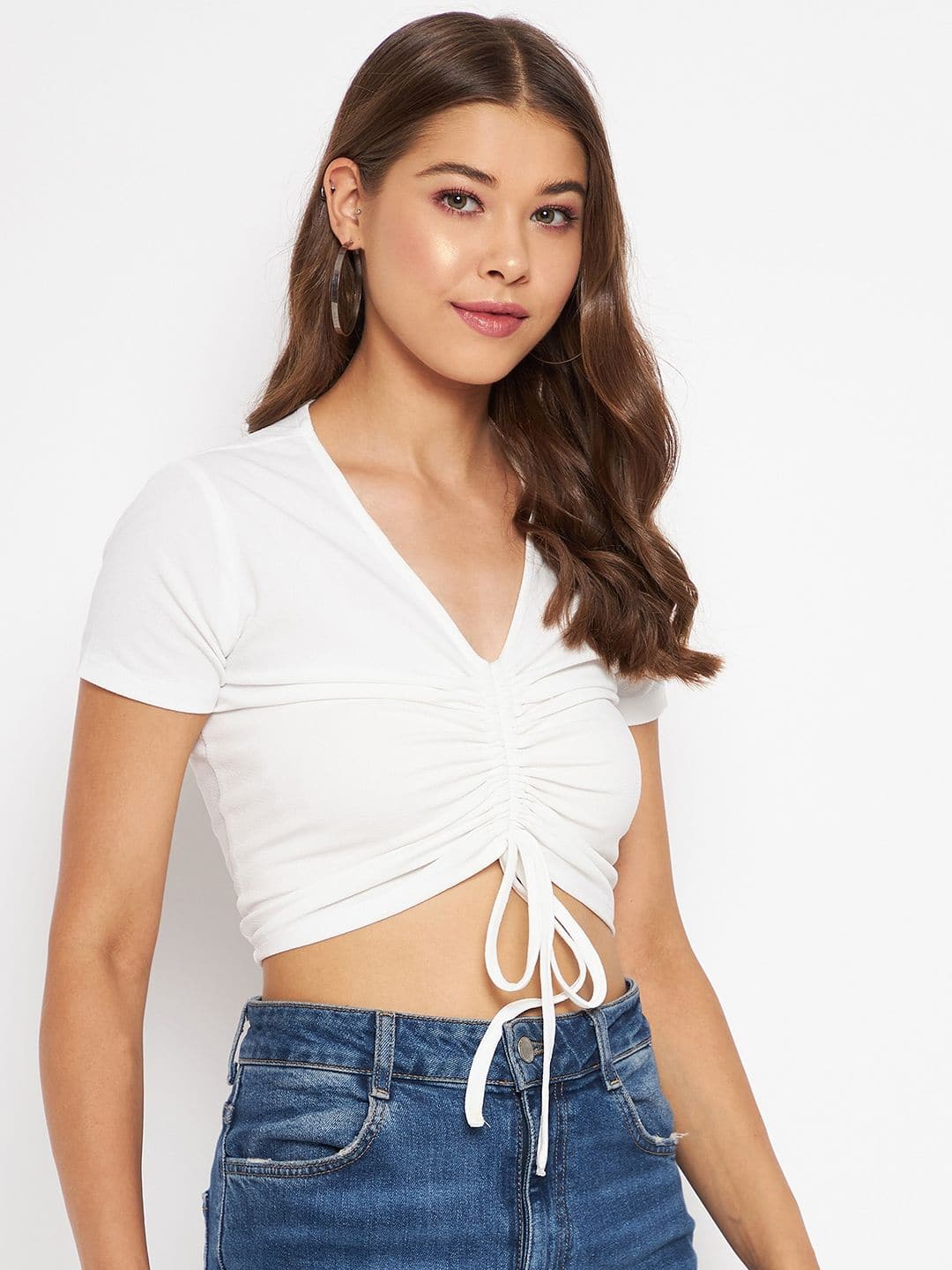 Cotton Stretchable Front Drawstring Crop Top - Uptownie