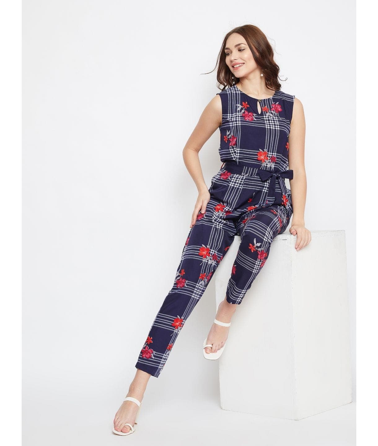 Floral Keyhole Jumpsuit with Belt - Uptownie