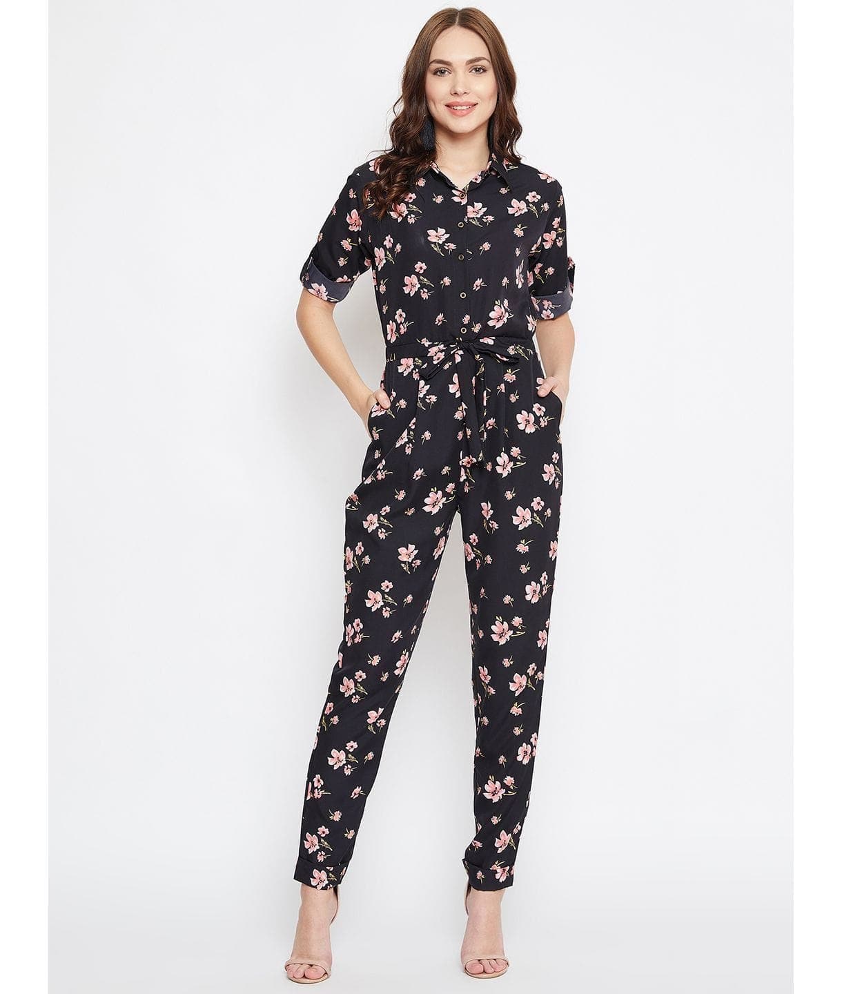 Floral Roll Up Jumpsuit - Uptownie