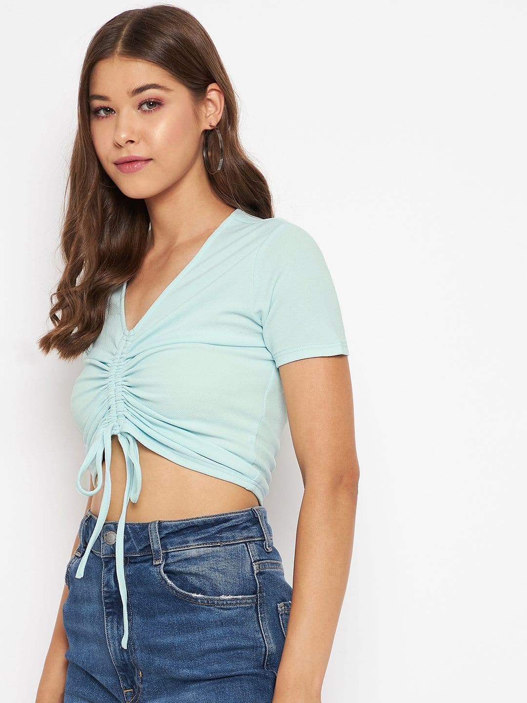 Cotton Stretchable Front Drawstring Crop Top - Uptownie