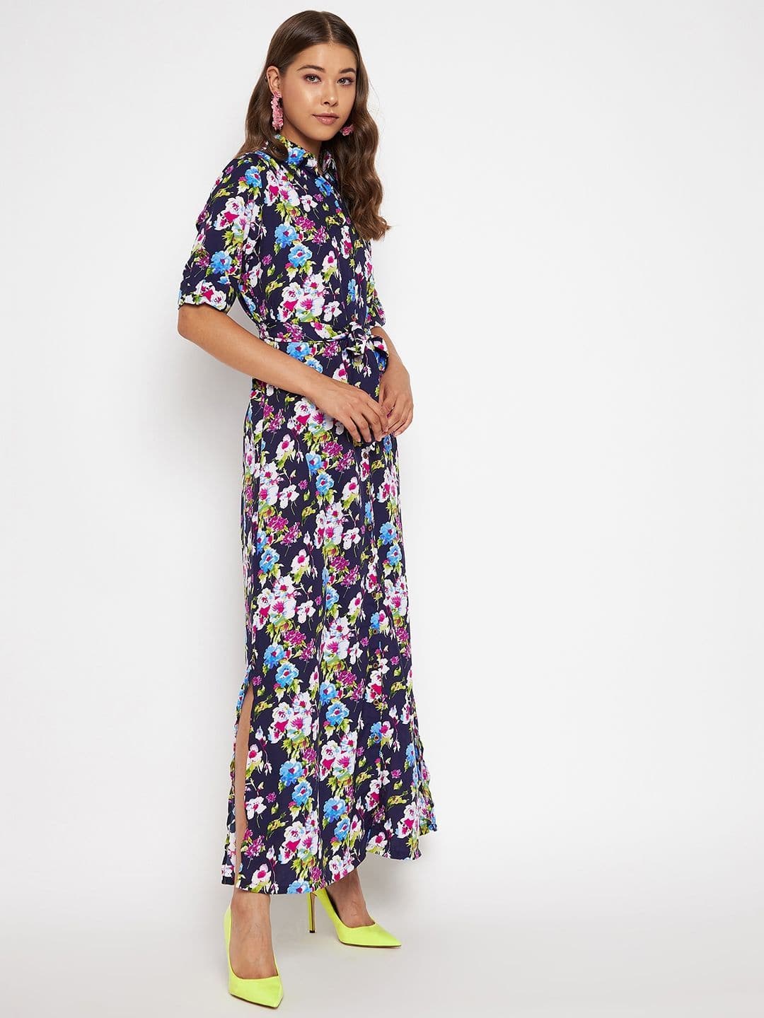 Collar Buttoned Down Shirt Maxi Dress - Uptownie