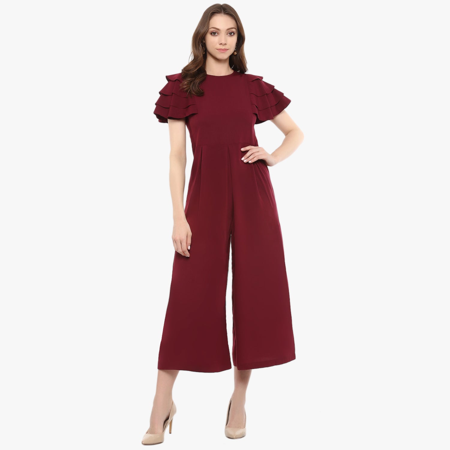 Culotte Ruffled Sleeve Jumpsuit - Uptownie