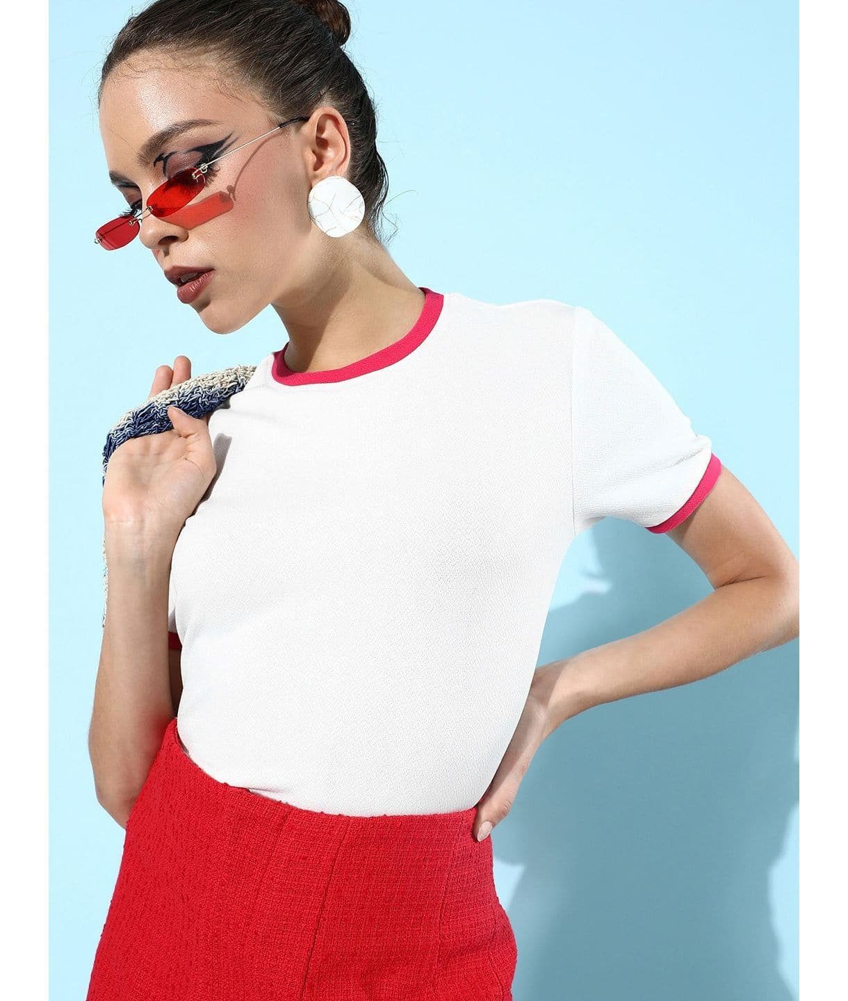 Cotton Stretchable Contrast Piping Crop Top - Uptownie