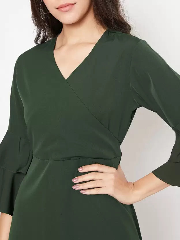 Wrap Bell Sleeves Skater Dress - Uptownie